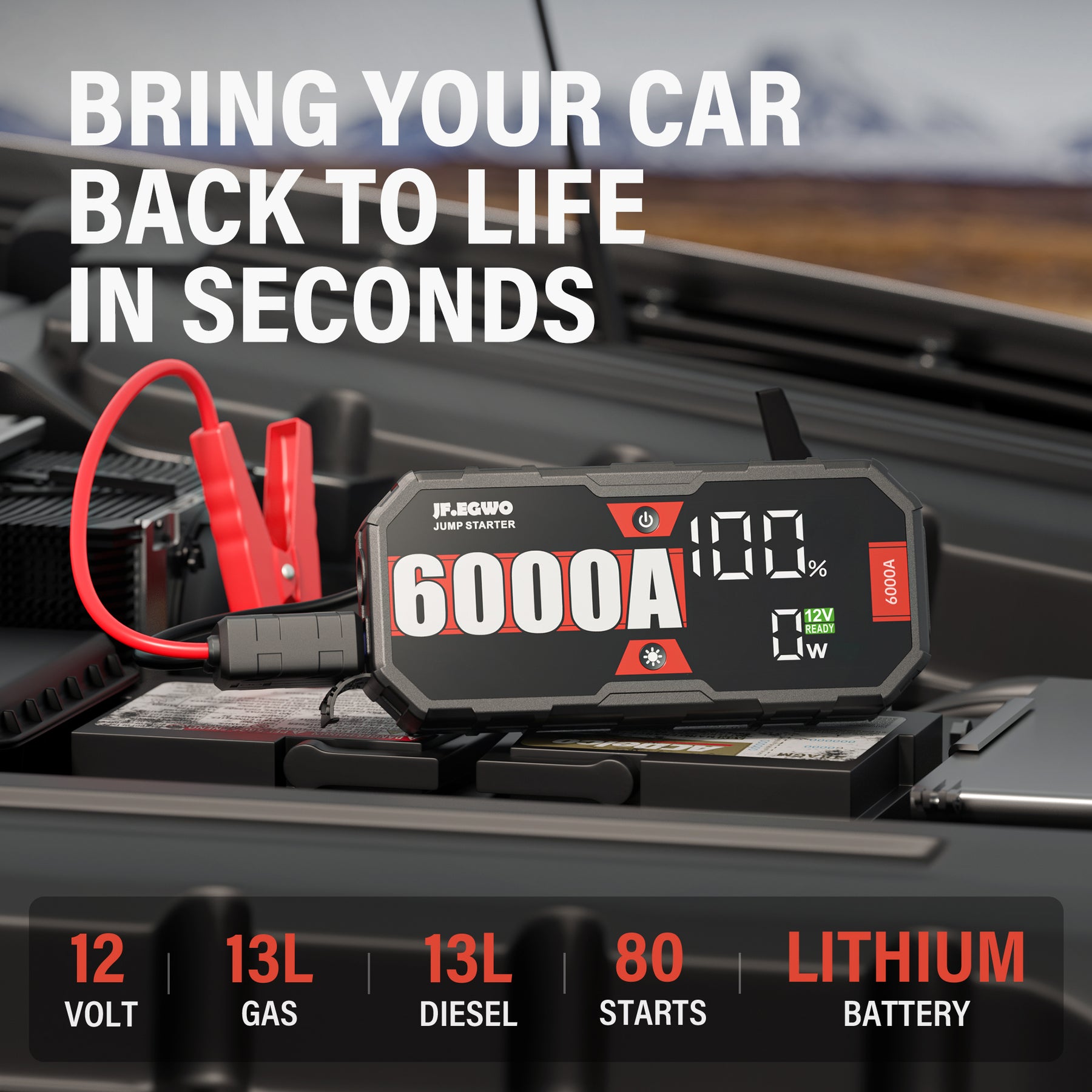 JF.EGWO F60 6000A Fast-Charging Car Jump Starter