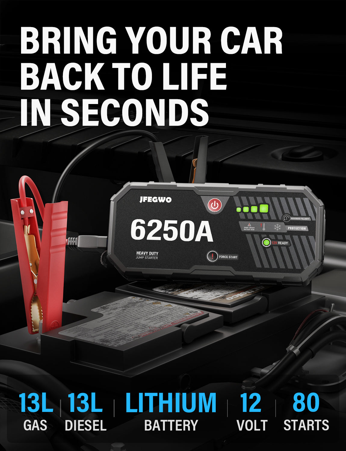 JFEGWO 6250A Jump Starter Car Battery Booster Power Bank