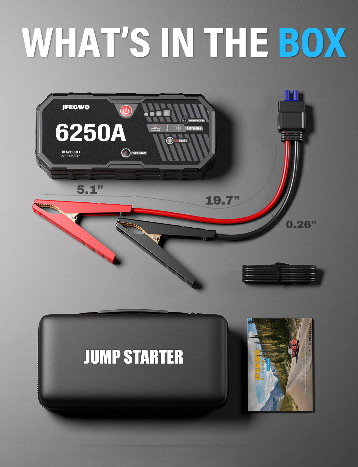 JFEGWO 6250A Jump Starter Car Battery Booster Power Bank