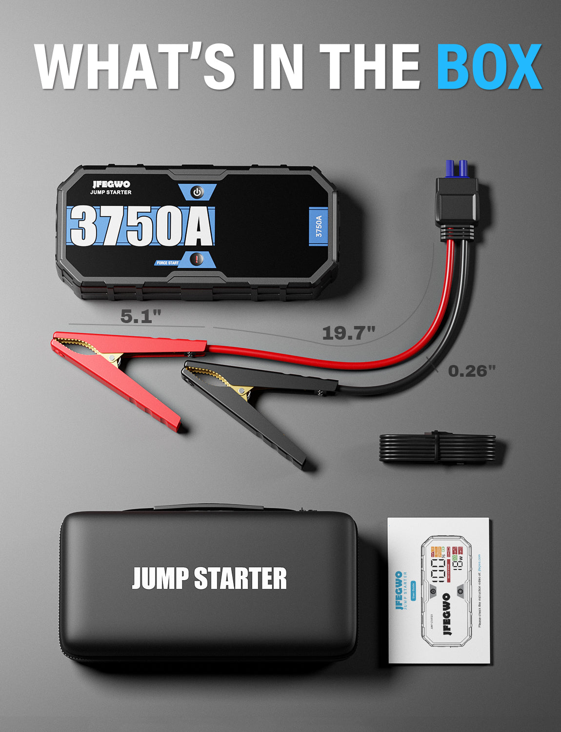 JFEGWO 3750A Pro Jump Starter Bíll Rafhlaða Booster Power Bank