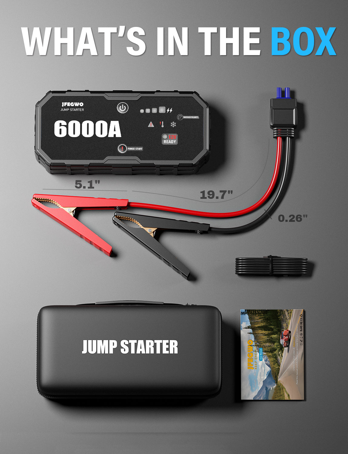 JFEGWO 6000A Car Jump Starter Battery Charger (2025 Upgrade)