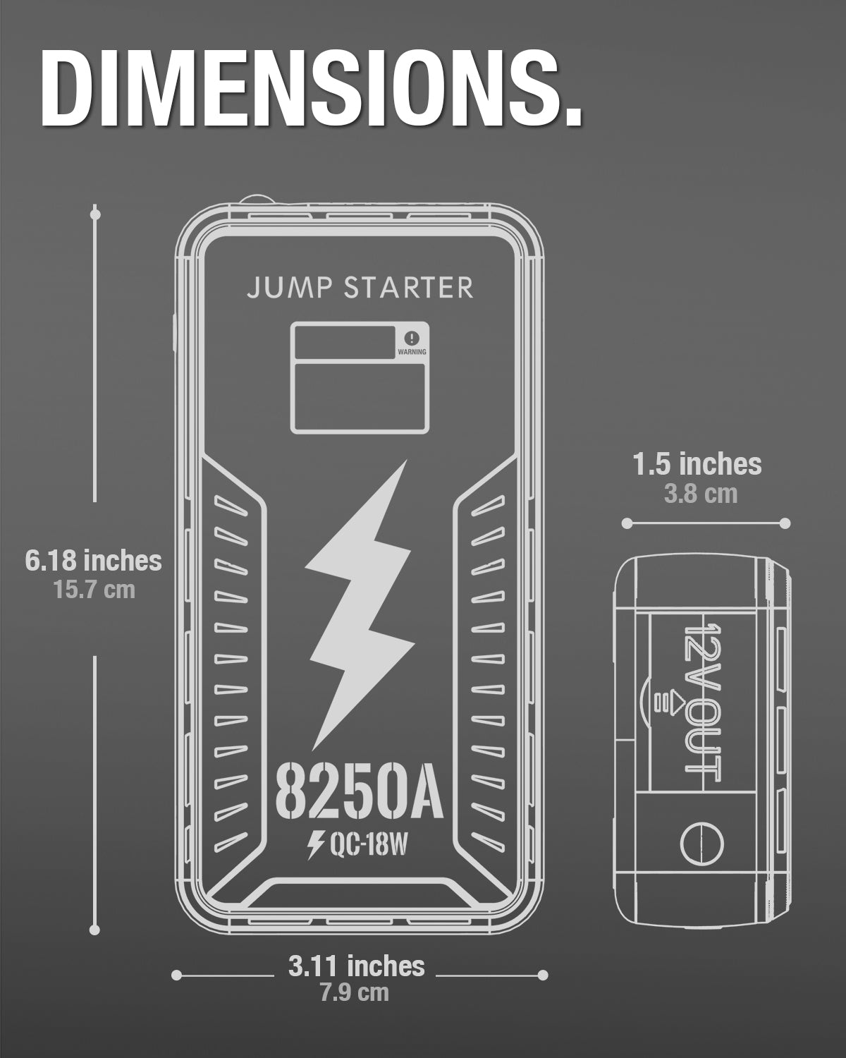 JFEGWO F65 8250A Bíll rafhlaða Jump Starter Vasastærð Jumper Box